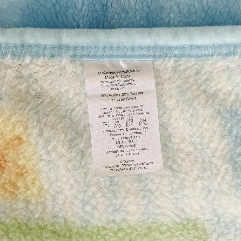 Vintage Disney Winnie the Pooh Tigger Blocks Blue Plush Baby Blanket Lovey Minky